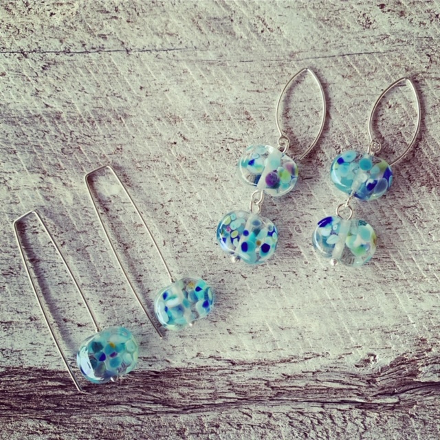 Recycled glass earrings made from wine bottles 