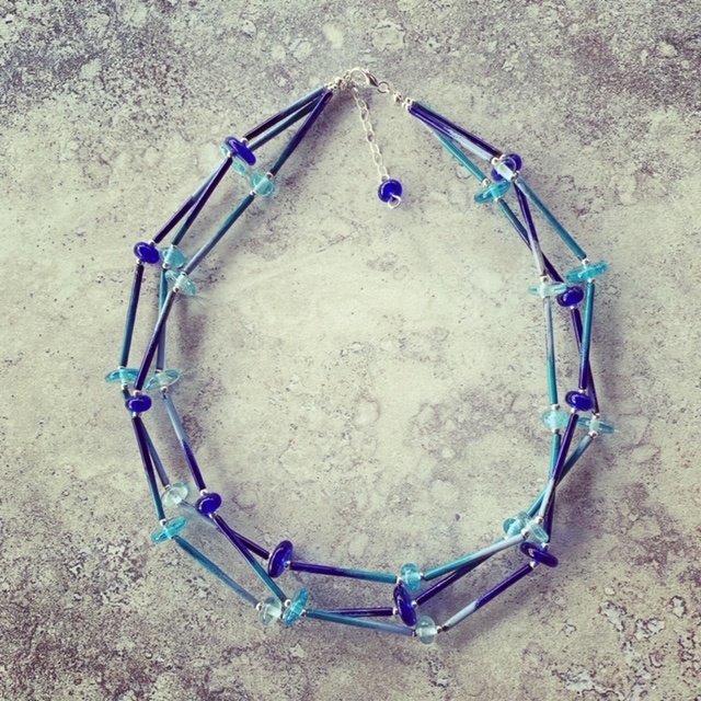Layered recycled glass and enamel tube necklace 
