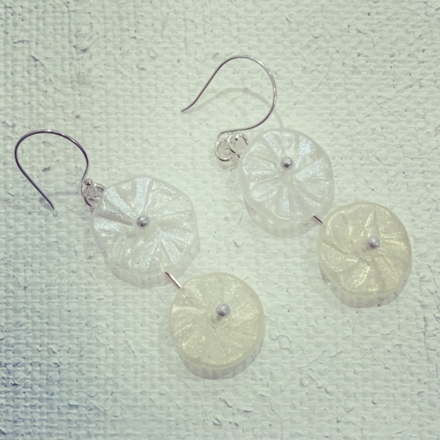 Silver and gold glass flower earrings