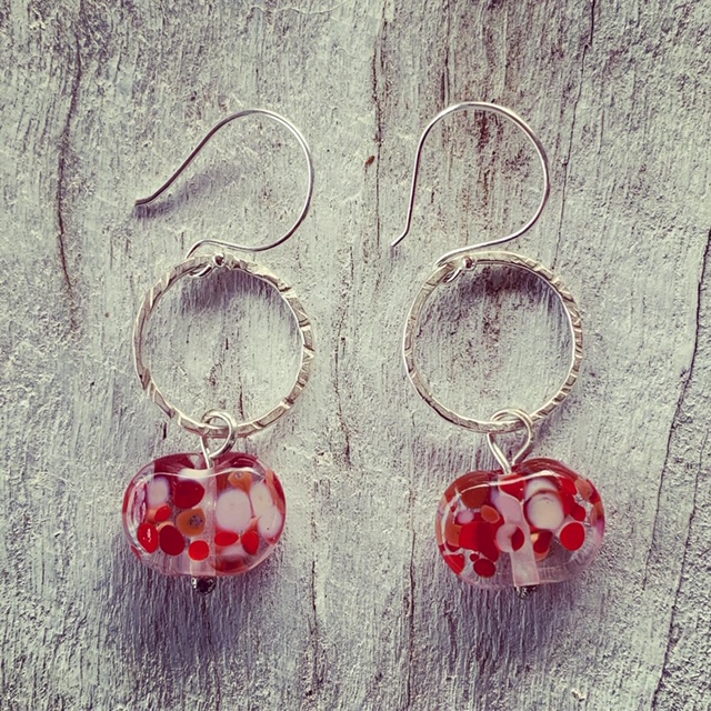 Recycled glass bead earrings, beads made from a wine bottle 