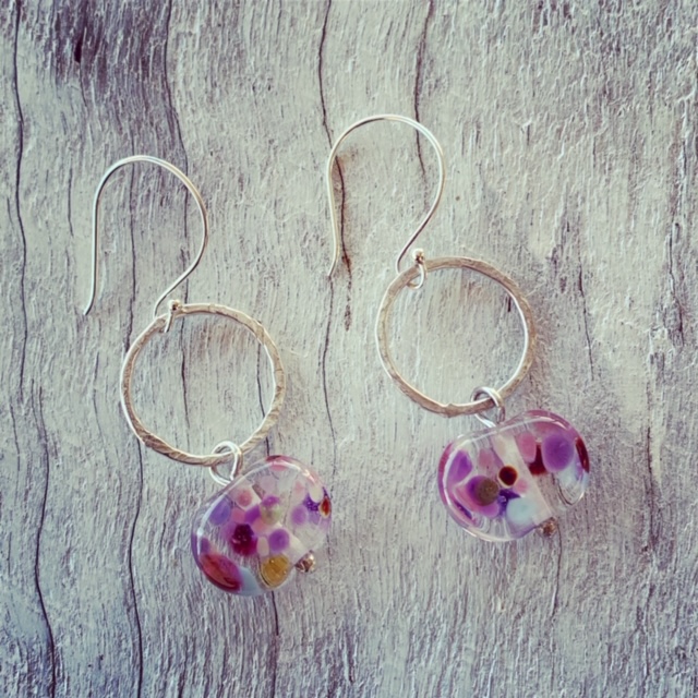 Recycled sterling silver and recycled glass earrings 