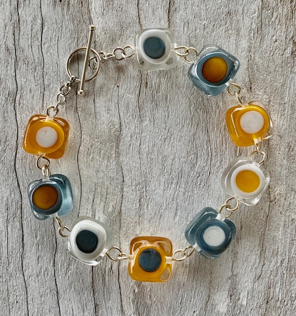 Mustard and Grey glass bracelet