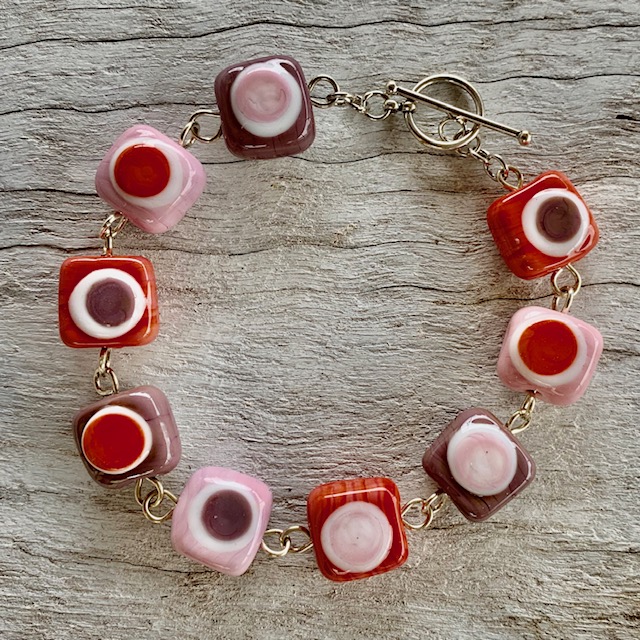 pink purple coral glass bead bracelet