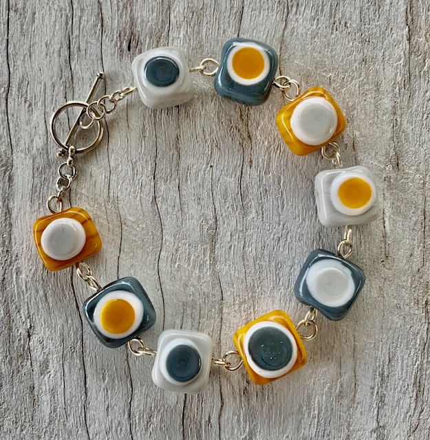 Mustard and Grey Glass Bead bracelet