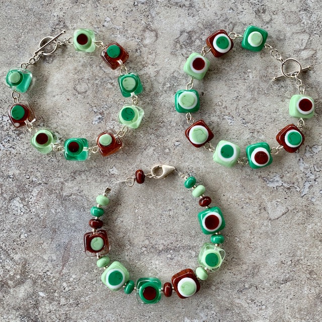 brown and green glass bead bracelets