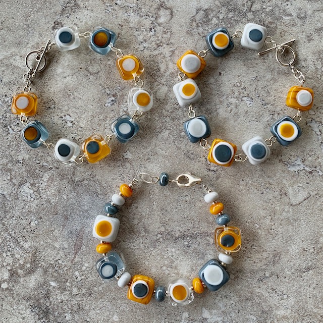 Mustard and Grey Glass Bracelets