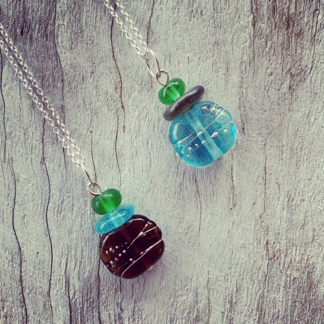 Gin bottle pendants - recycled glass beads made from gin bottles 