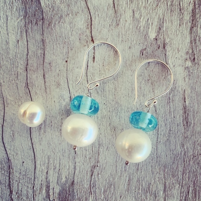 Pearl and Recycled glass earrings 