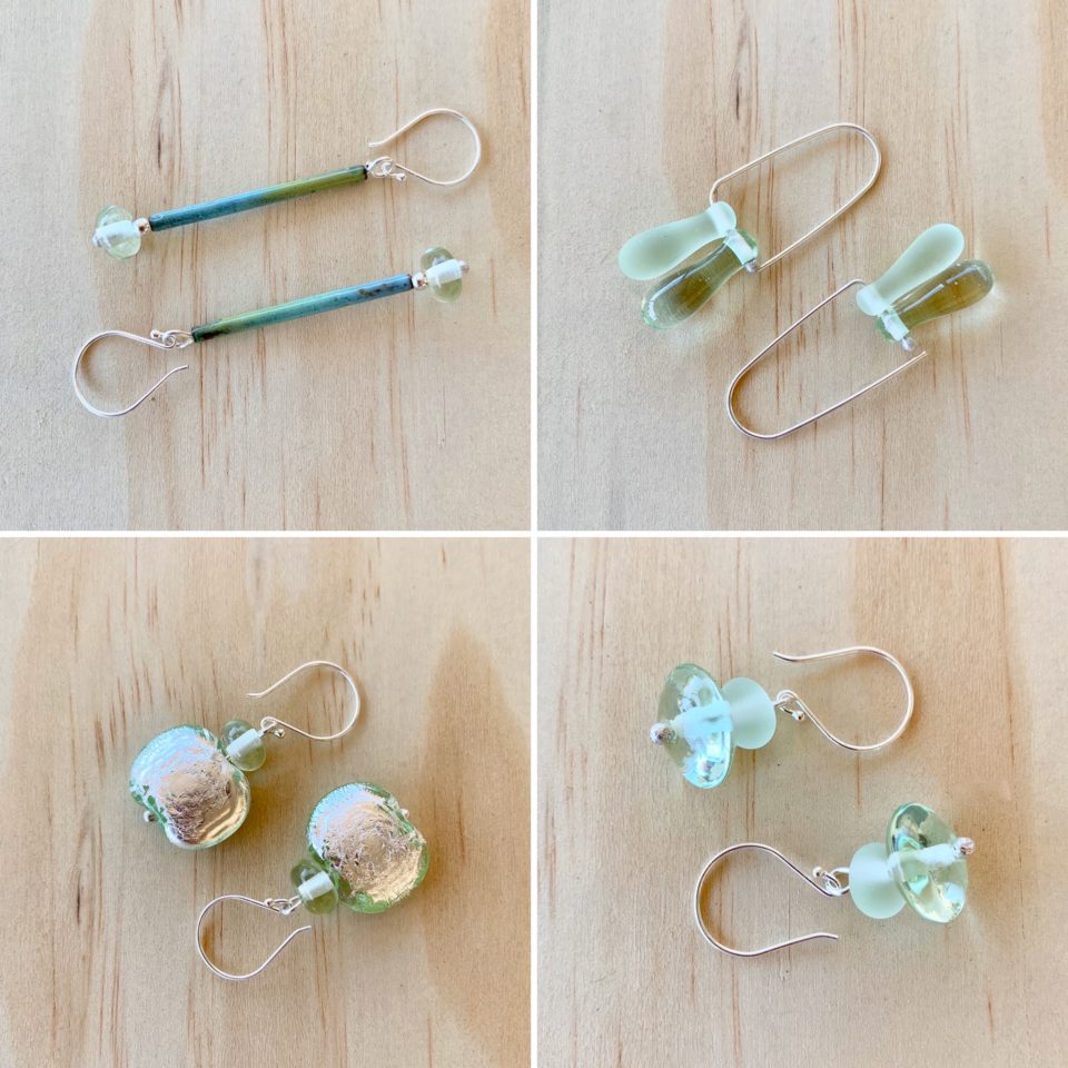 Green Depression Glass Earrings 