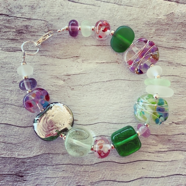 Beautiful recycled glass bracelet from all sorts of recycled glass objects