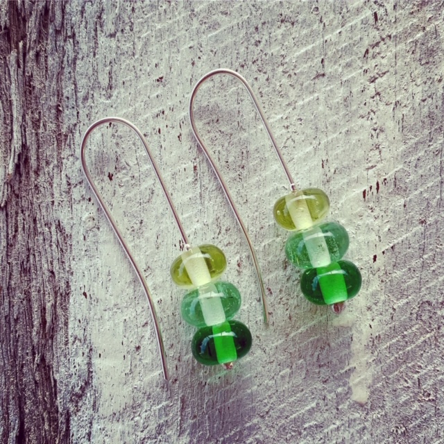 Long Green Glass Bead Earrings