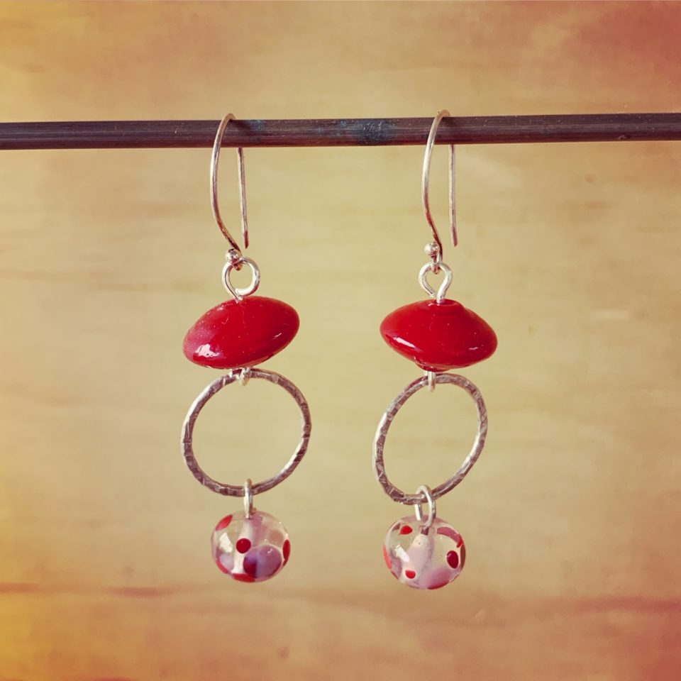 Red Italian and Recycled glass earrings 