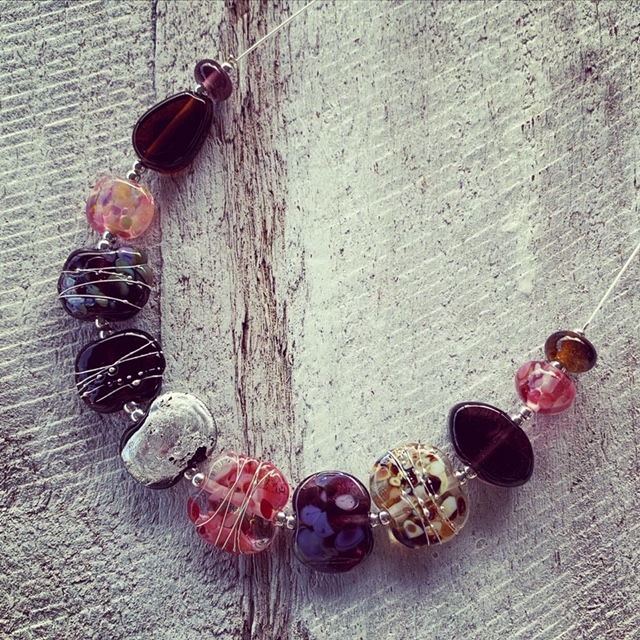 Pink and Purple recycled glass earrings (and some recycled glass necklaces)