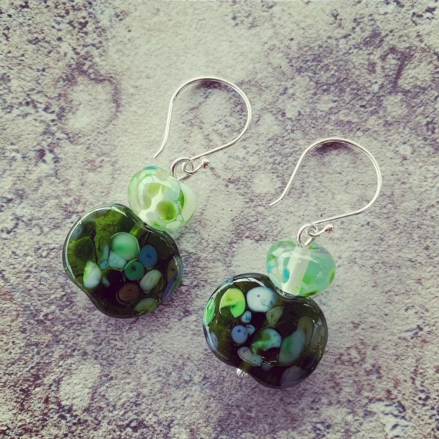 Wine and champagne bottle recycled glass earrings