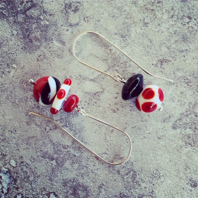 red, black and white glass earrings 