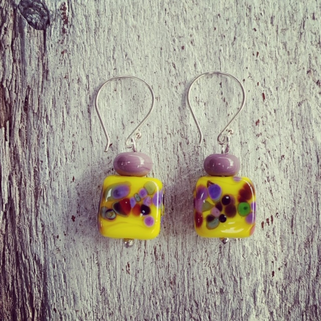 Yellow and Purple frit earrings