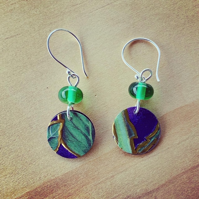 Recycled glass and tin earrings
