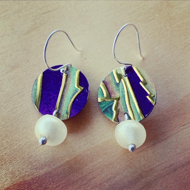 Recycled glass and tin earrings
