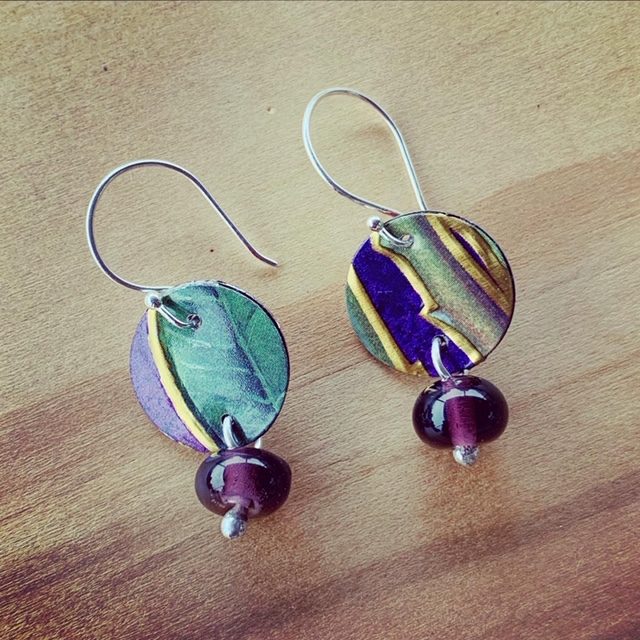 Recycled glass and tin earrings