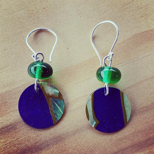 Recycled glass and tin earrings