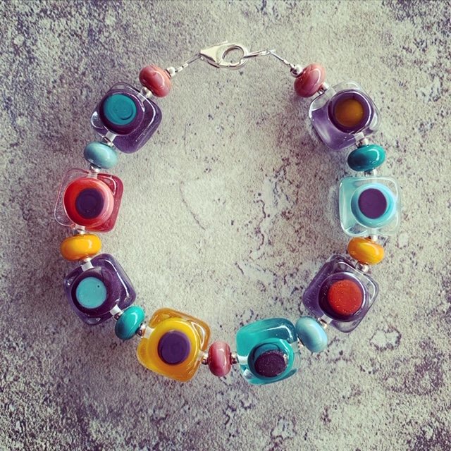 Purple and Coral retro glass bracelet