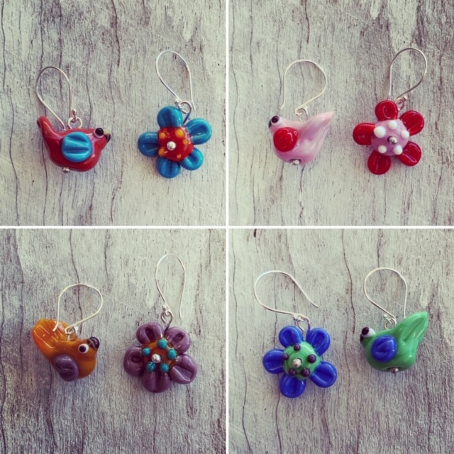 Bird and Flower earrings