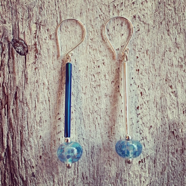 long blue wine bottle earrings 