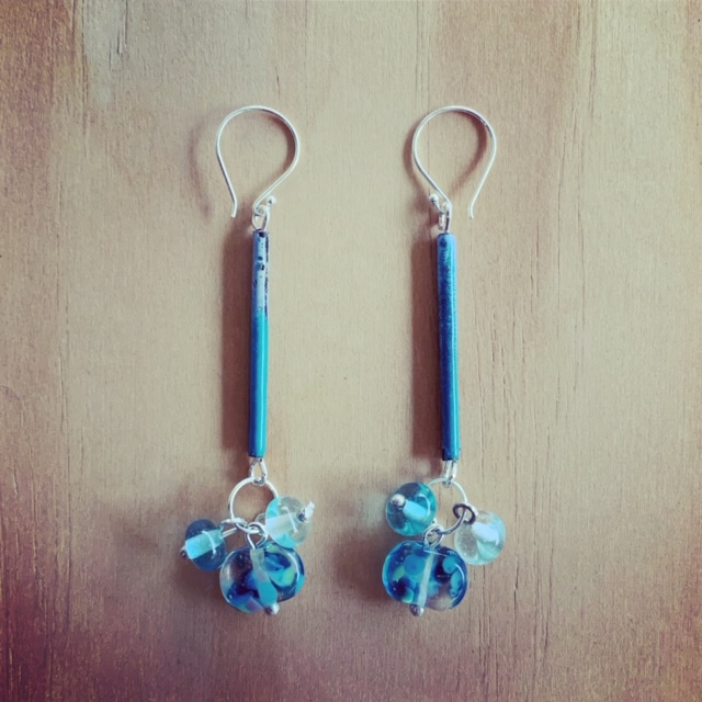 Blue Recycled Glass Earrings 