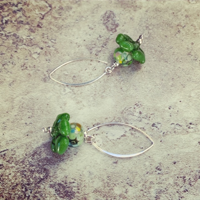 Green Flower Earrings 