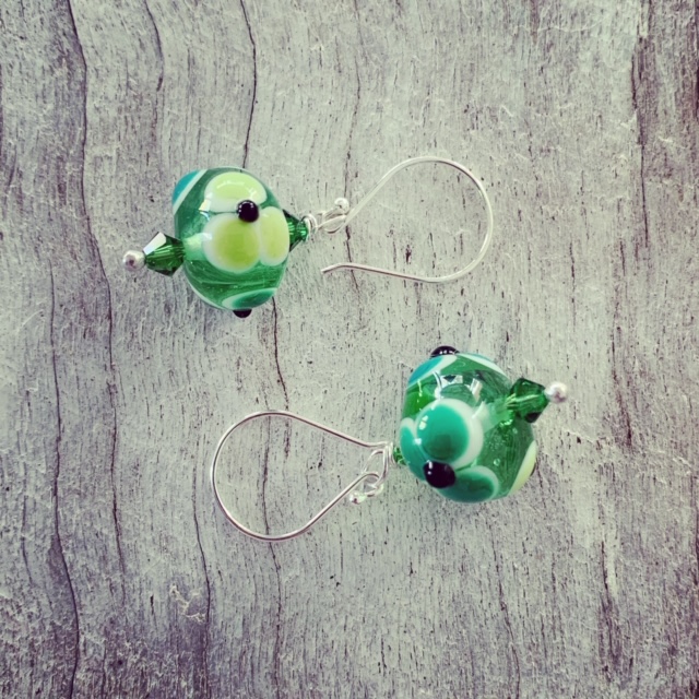 Green Flower Earrings 
