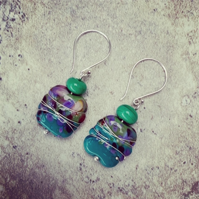 Green glass earrings 