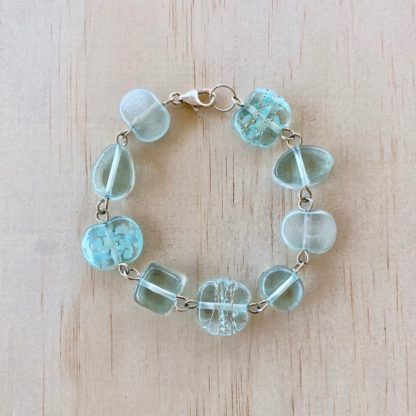 recycled glass bracelet, beads made from a wine bottle
