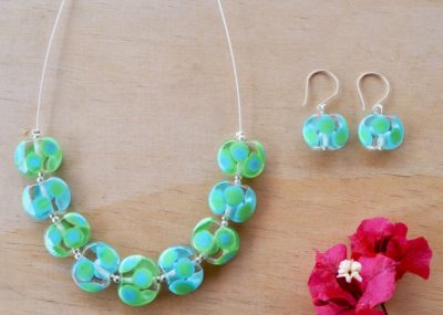 blue green dotty glass necklace
