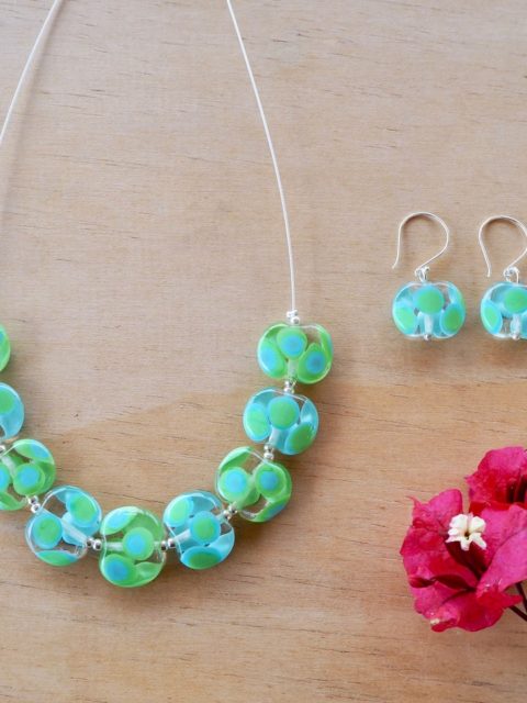 blue green dotty glass necklace