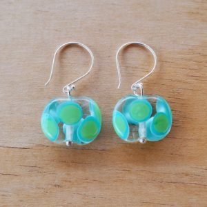 blue green dotty glass earrings