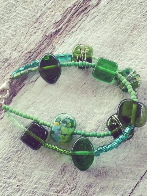 recycled green glass bracelet