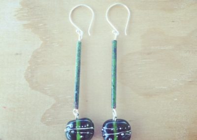 green recycled glass earrings