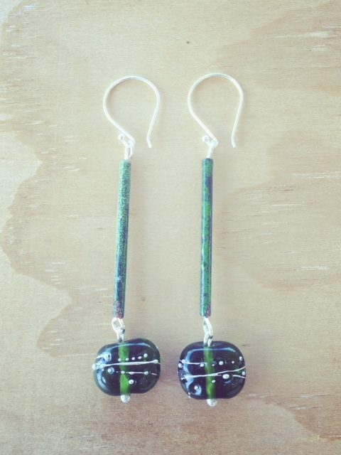 green recycled glass earrings