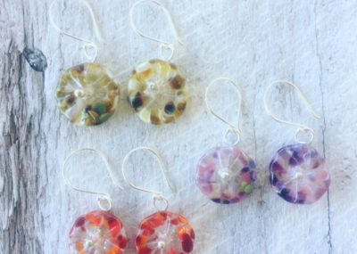 recycled glass flower earrings