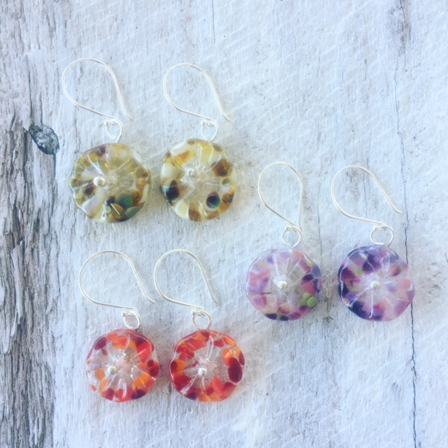 recycled glass flower earrings