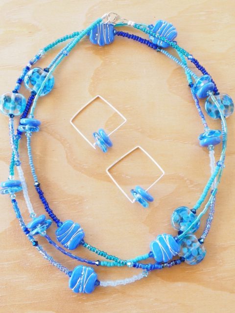 long blue glass bead necklace