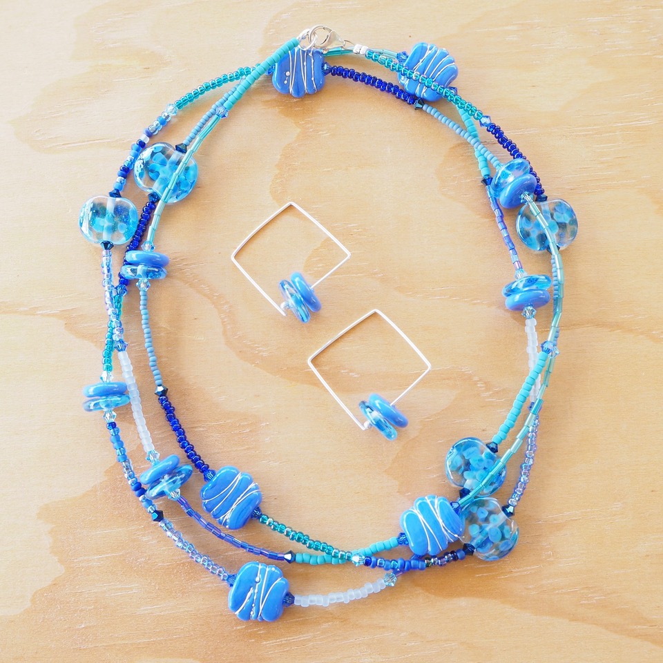 long blue glass bead necklace