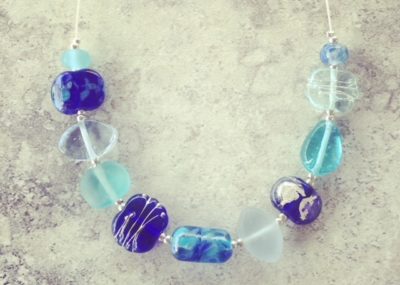 blue recycled glass necklace