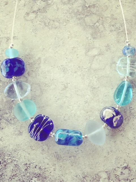 blue recycled glass necklace