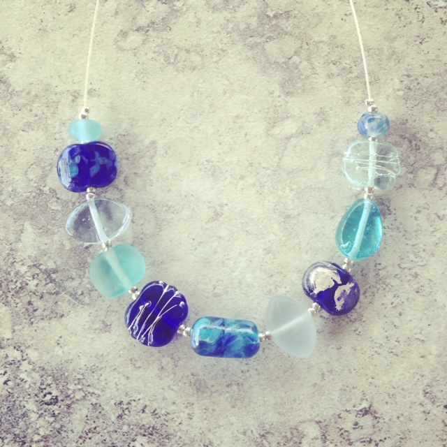 blue recycled glass necklace