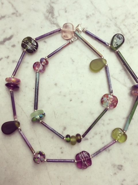 purple green glass necklace