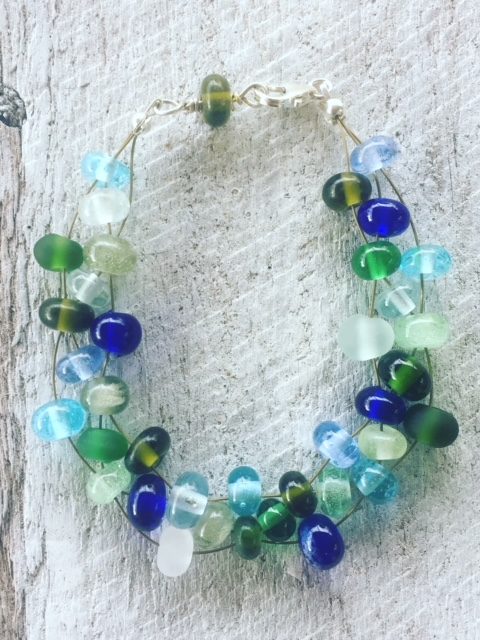blue green recycled glass bracelet