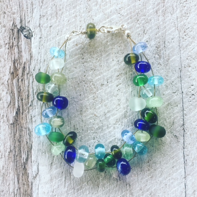 blue green recycled glass bracelet