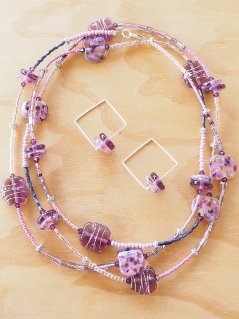 long purple glass bead necklace