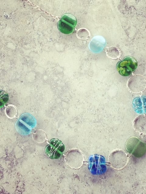 recycled glass bead necklace